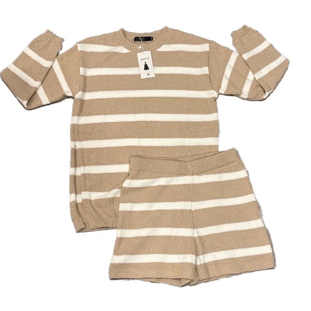 Zesica Sweater & Short Set in Driftwood Stripe